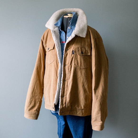 Calvin Klein - Corduroy & Sherpa Tan Trucker Jacket - Men's XL - Picture 1 of 9
